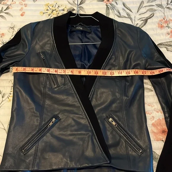 NWOT Cut 25 by Yigal Azuroeul blue leather jacket ribbed sleeves - Picture 14 of 16